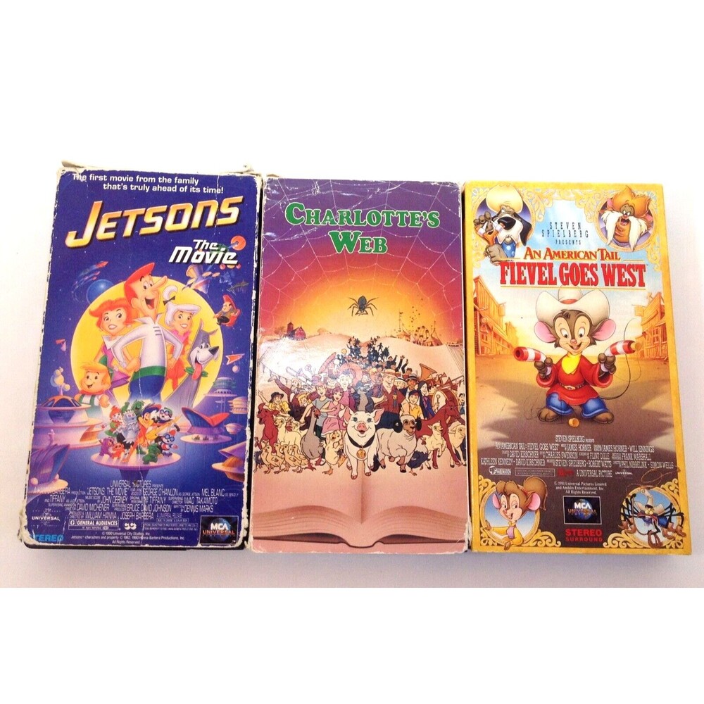 (3) Vintage Kids Favorite Movie Lot VHS Jetsons Fievel Goes West Charlottes Web